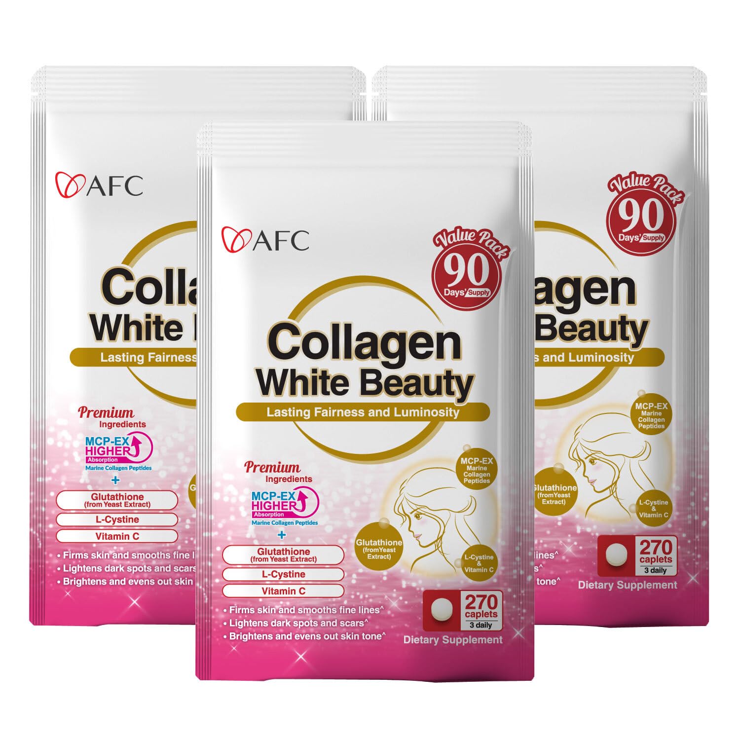 AFC Japan Collagen White Beauty Glutathione - Firm &amp; Radiant Skin 3 Pack
