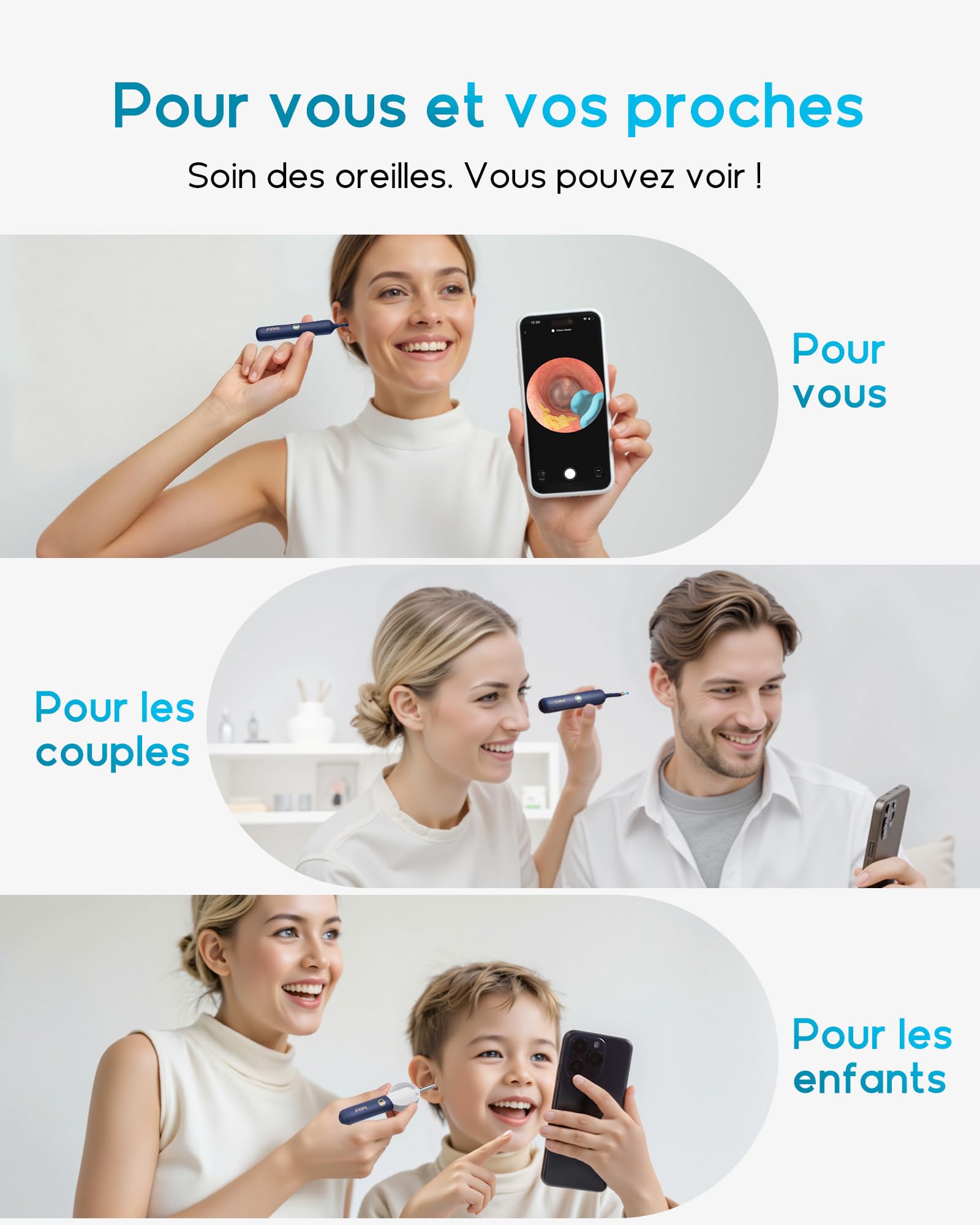 Nettoyeur Oreille Camera 1920P HD Flexible Otoscope avec Pince, Cure Nettoyant Oreille, Outil de Nettoyage d'oreille