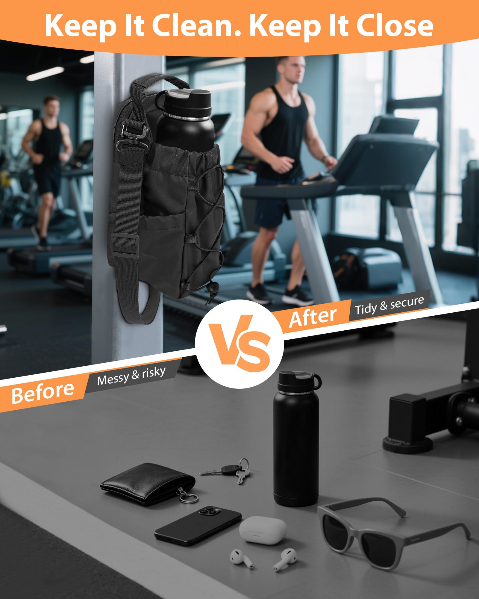 Bolsa Magnética Gimnasio - 4 Imanes Fuertes, Magnetic Gym Bag, Magnetic Water Bottle Bag con Correa para Vasos de 1,2L Funda Deportiva Gym, Bolsa Magnetica Gym para Botella de Agua & Móvil — view 7