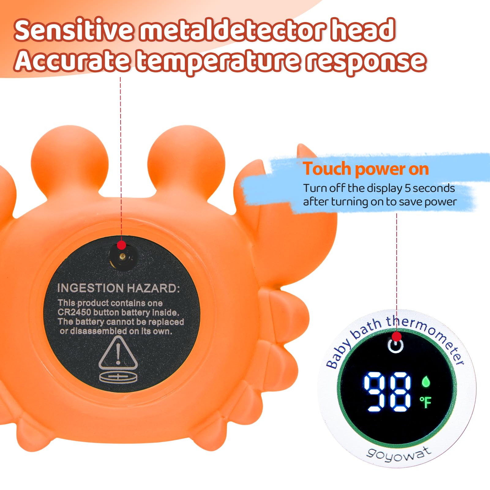 Termómetro de baño para bebé, termómetro de agua para bañera, juguete de cangrejo de ojos grandes, medidor de temperatura del agua flotante, advertencia de temperatura del bebé, advertencia de