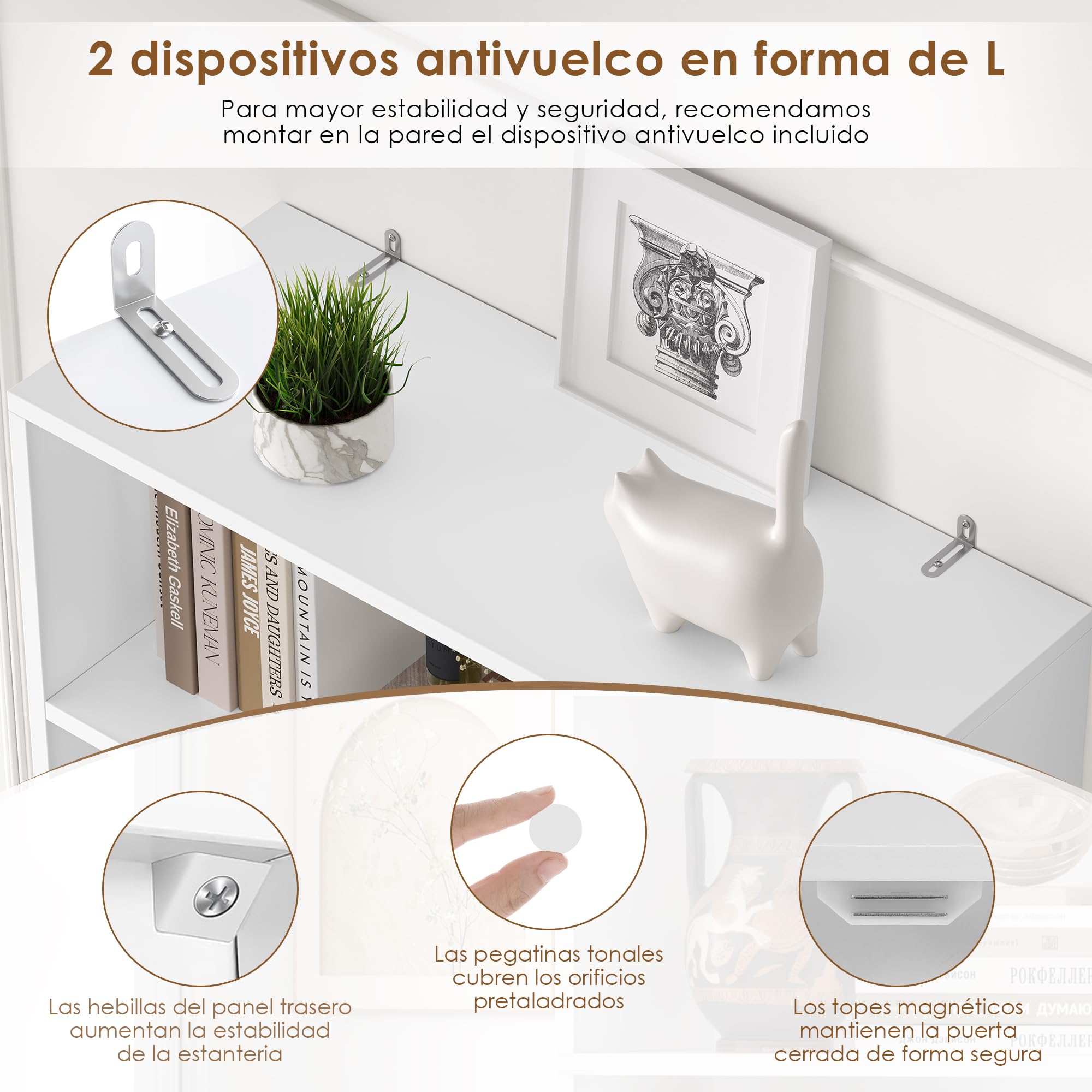 FirFurd 209cm Libreria Estanteria, 5 Compartimientos, Estantería, 2 Puertas | Librería Salón, Estantes Ajustables, Estantería Libros, para Salón, Estudio, Oficina, 60x23.5x209cm
