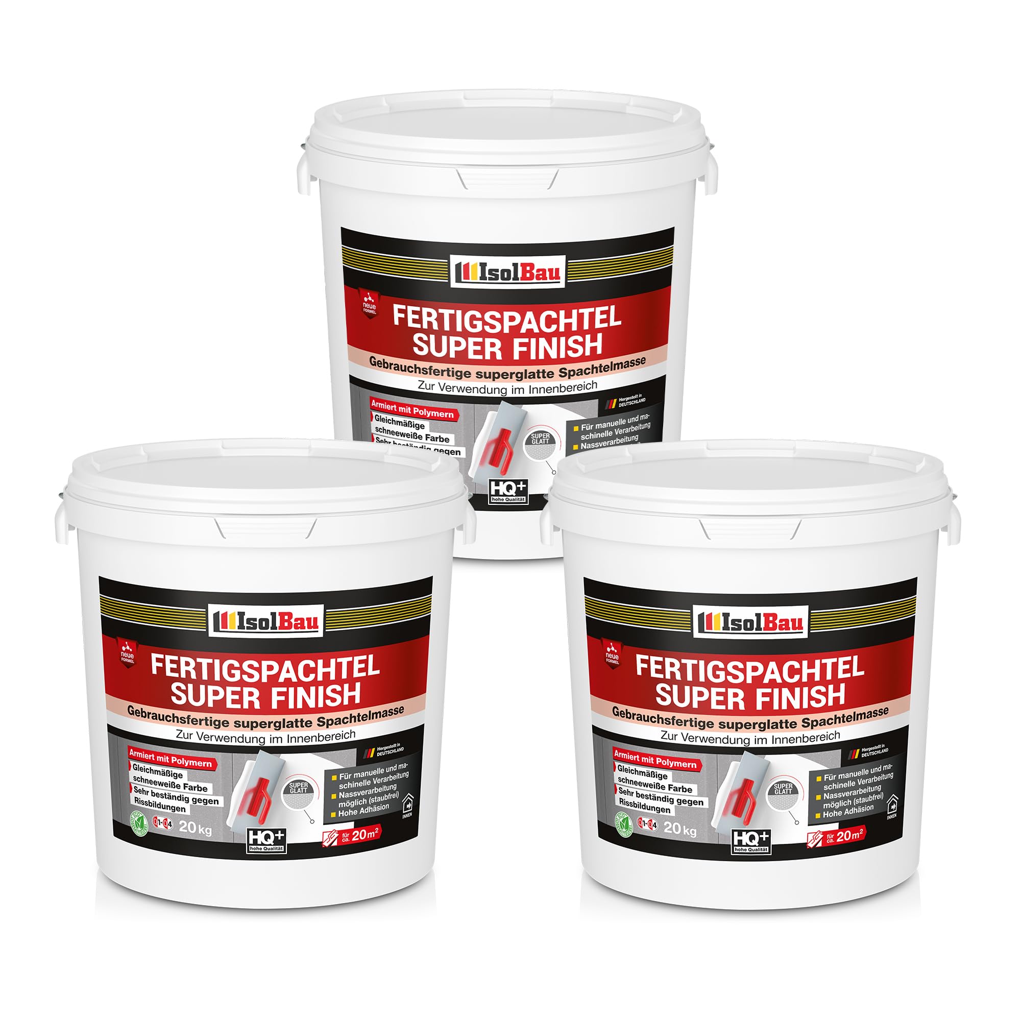 Isolbau Super Finish Spachtel 60 kg, Glättspachtel Fugenspachtel, Gebrauchsfertige Polymer-Gips Fertigspachtel Spachtelmasse für innen, Weiß Q1-Q11