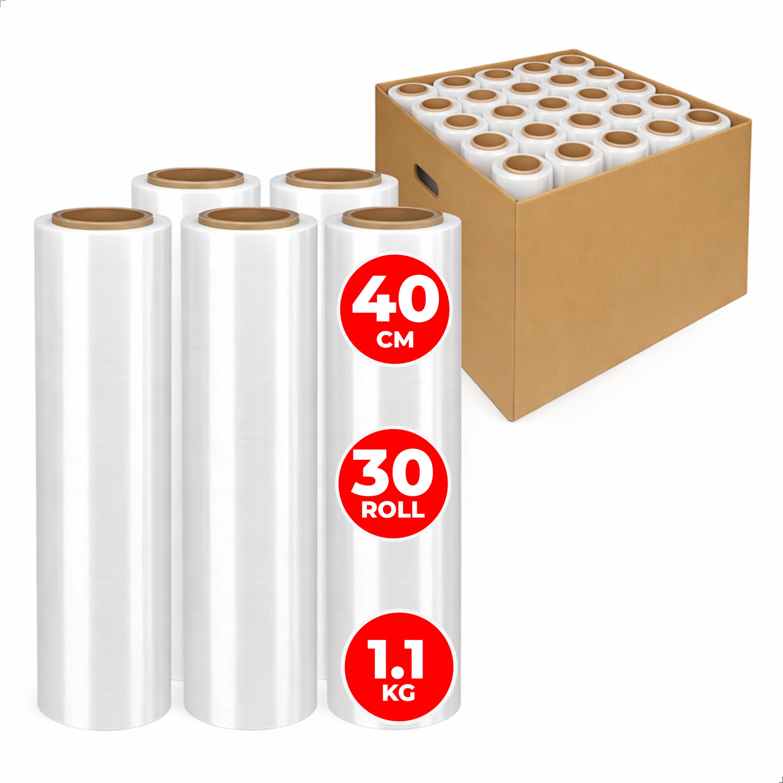 Heavy Duty Stretch Film Wrap 400MM x 200M | Multipurpose Clear Pallet Stretch Wrap Film | Extra Strength & Thickness Plastic Wrap | Clear Shrink Wrap | Perfect for Household, Pallet Packing - 30 Rolls โ image 1