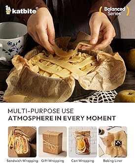 Katbite 100Pcs 12 In Food Wrapping Paper, New Pattern Heavy duty Deli Paper, Greaseproof & Non-stick Parchment Paper, Pre-cut Unbleached Parchment Paper is Perfect for Wrap Bread, Burger and Sandwich
