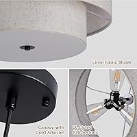 Vista 3 de 18" Modern Double Drum Fabric Pendant Light, Large Hanging Ceiling Chandelier Fixture with Dual Layer Fabric Shade, Ideal for Dining Room, Living