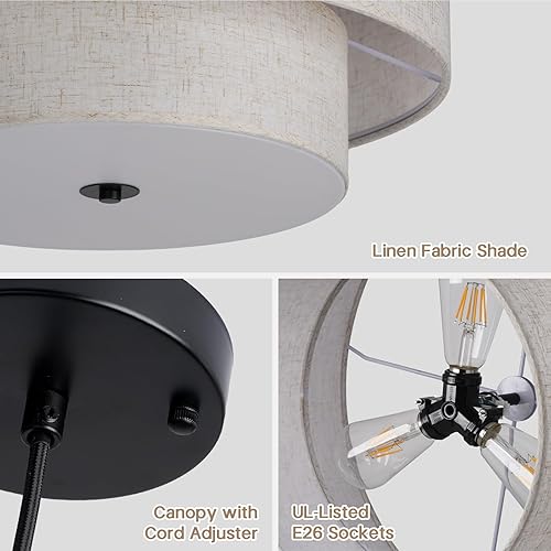 Miniatura 3 de Lámpara colgante moderna de doble tambor de 18 pulgadas, lámpara de techo colgante grande con pantalla de tela de doble capa, ideal para comedor,