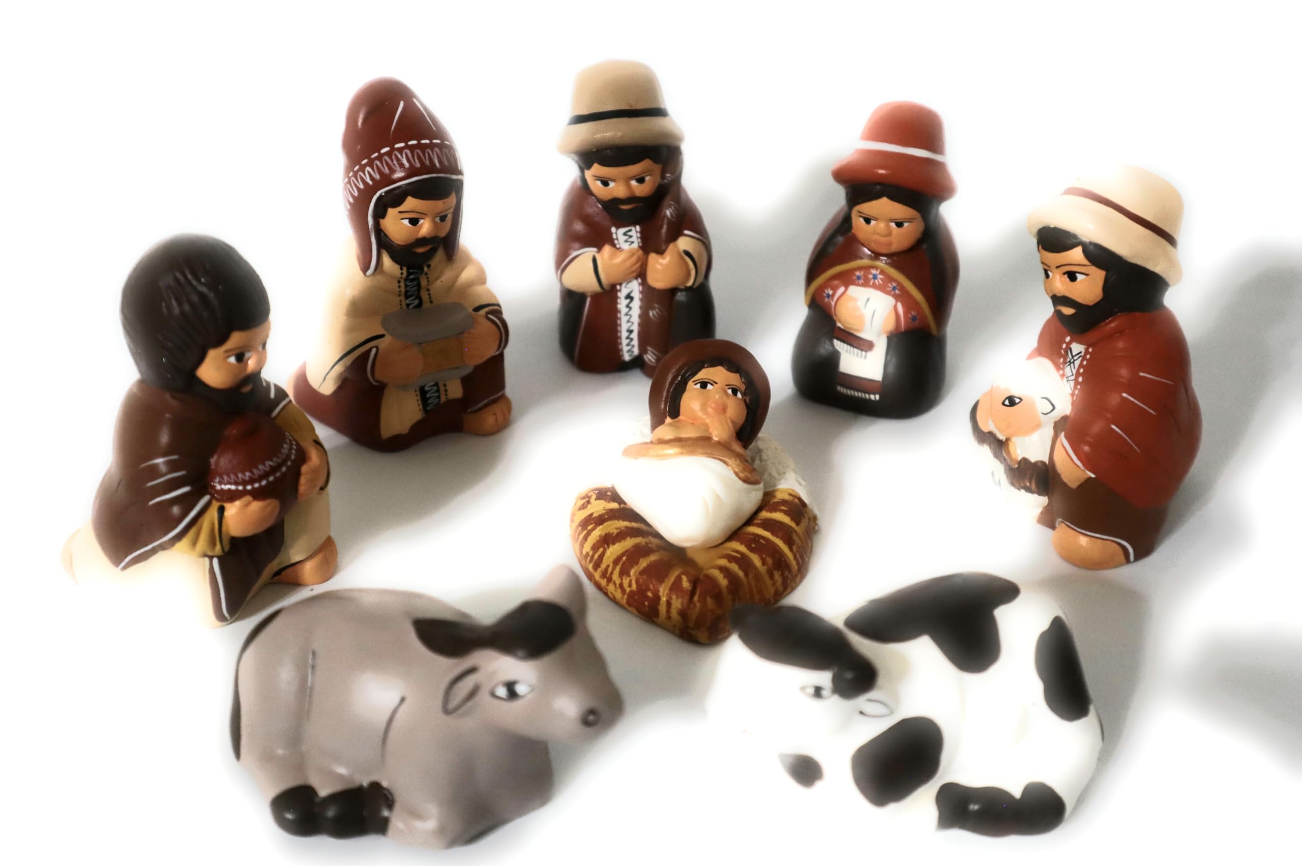 Nativity Set Christmas Decor Ceramic Terra-Cotta Colors, Peruvian Handmade Pottery Folk Art Nacimiento Small Scene 3.5