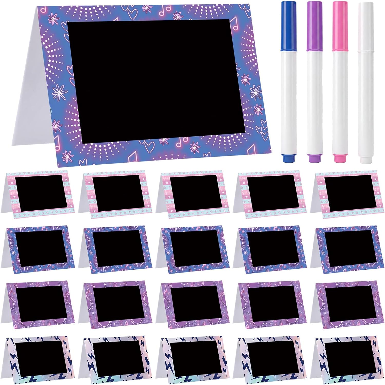 20 Pcs K-pop Place Cards Purple Rune Tent Card with 4 Markers