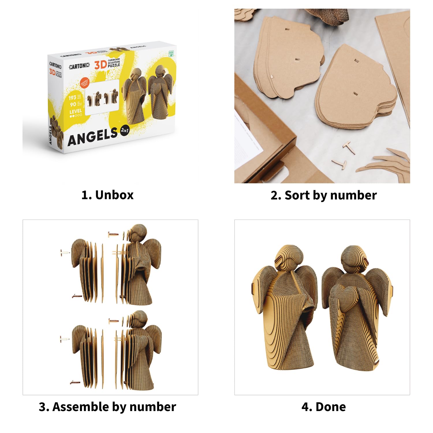 Anges Puzzle 3D en Carton – Coffret 2 Maquettes | 193 Pièces – Kit Sculptures DIY à Peindre, Matériaux Recyclés, Ados & Adultes, Idée Cadeau Déco