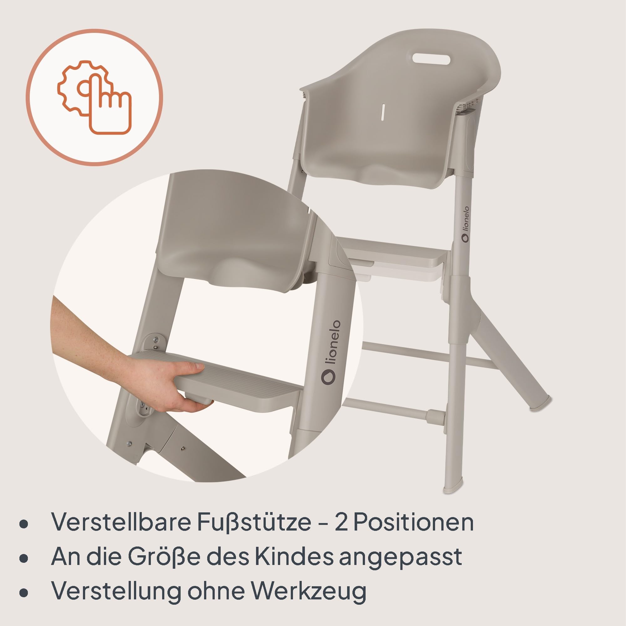 Lionelo Beny Baby Hochstuhl, Kinderhochstuhl mit Tablett, 6–36 Monate