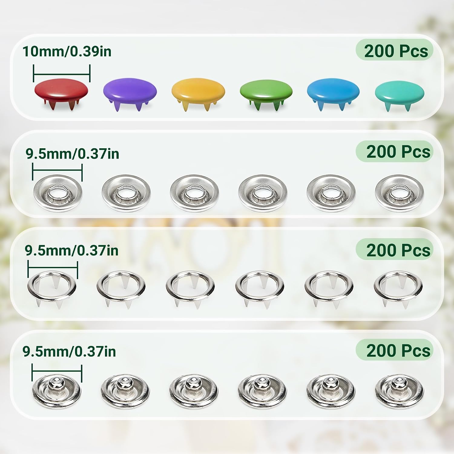PIGORY 803Pcs Metal Snaps for Fabric, 10 Colors Solid Sewing Snaps with Fastener Pliers Press Tool Kit, 9.5mm Snap Button Kits for DIY Crafting Clothing