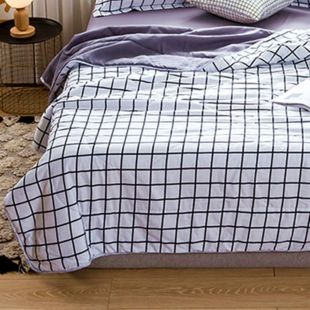 FANSUBedspread Quilt Single Double Super King Bed Size, Reversible Quilted Bed Cover Sofa Blanket Throw Decorative Coverlet Microfiber Comforter Bed Sheet (Small grid,180x220cm)