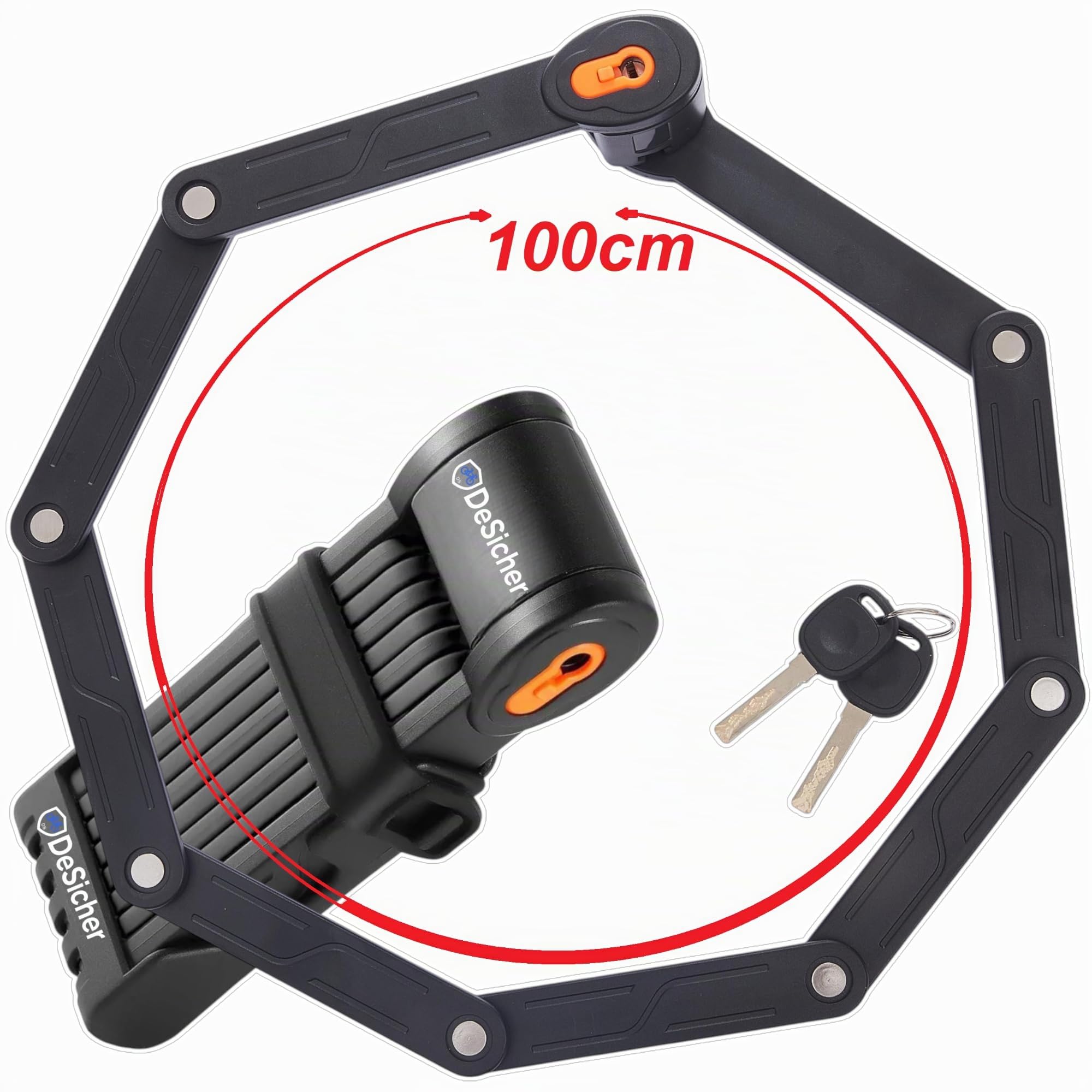 Faltschloss Fahrrad 100cm mit Halterung & 2 Schlüsseln – 1,1 kg Robustes Fahrradschloss Hohe Sicherheit aus Legiertem Stahl für E-Bike & E-Scooter, Schwarz