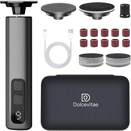 Removedor eléctrico de callos para pies, 9 velocidades con disco de pulido de cristal y caja de almacenamiento, papeles de lija de grano 80120 (20