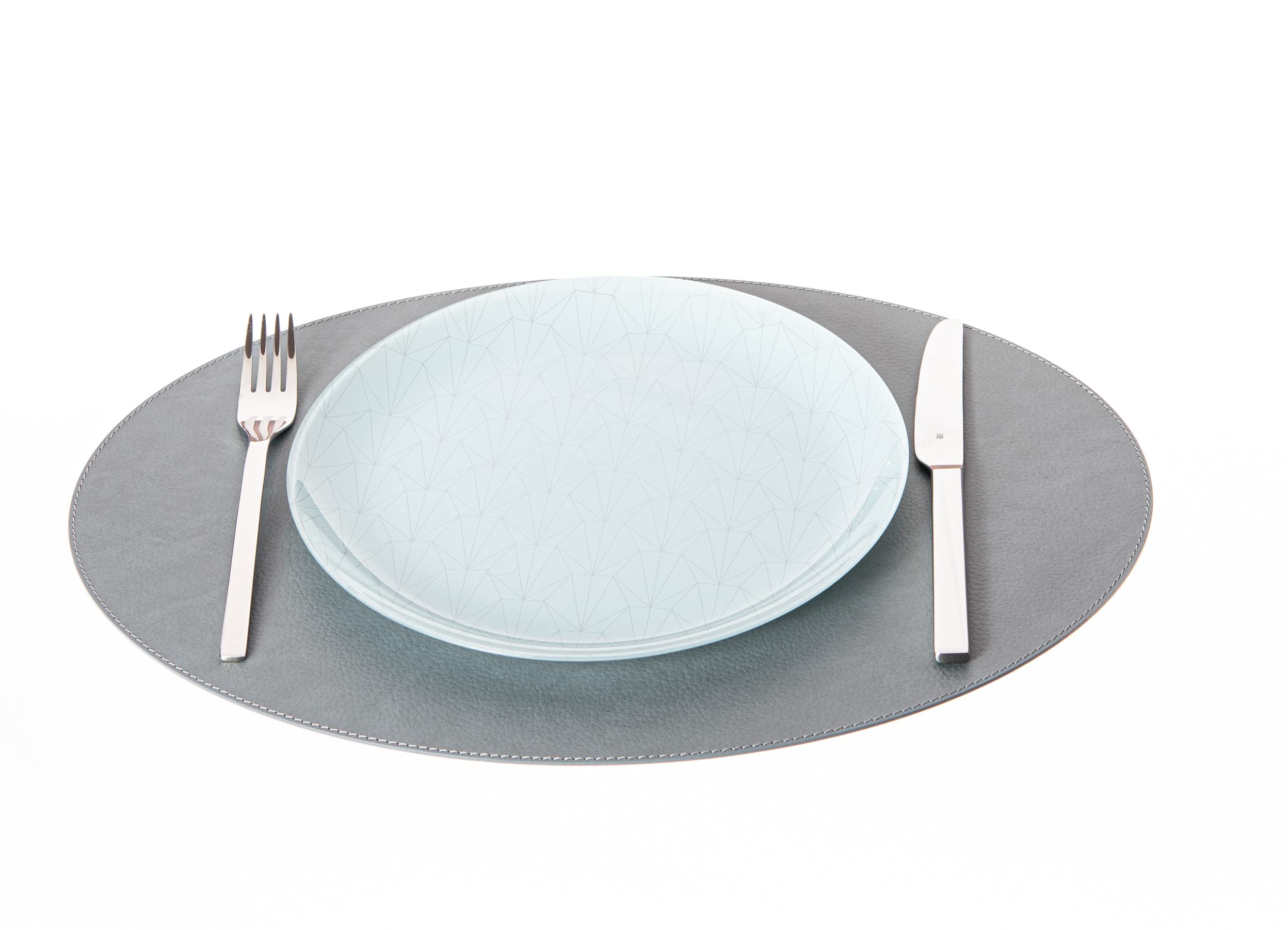 Nikalaz 1 Platzdeckchen Aus Recyceltem Leder – Oval, 45,72 X 33,02 Cm, Maschinengenäht, In Grau