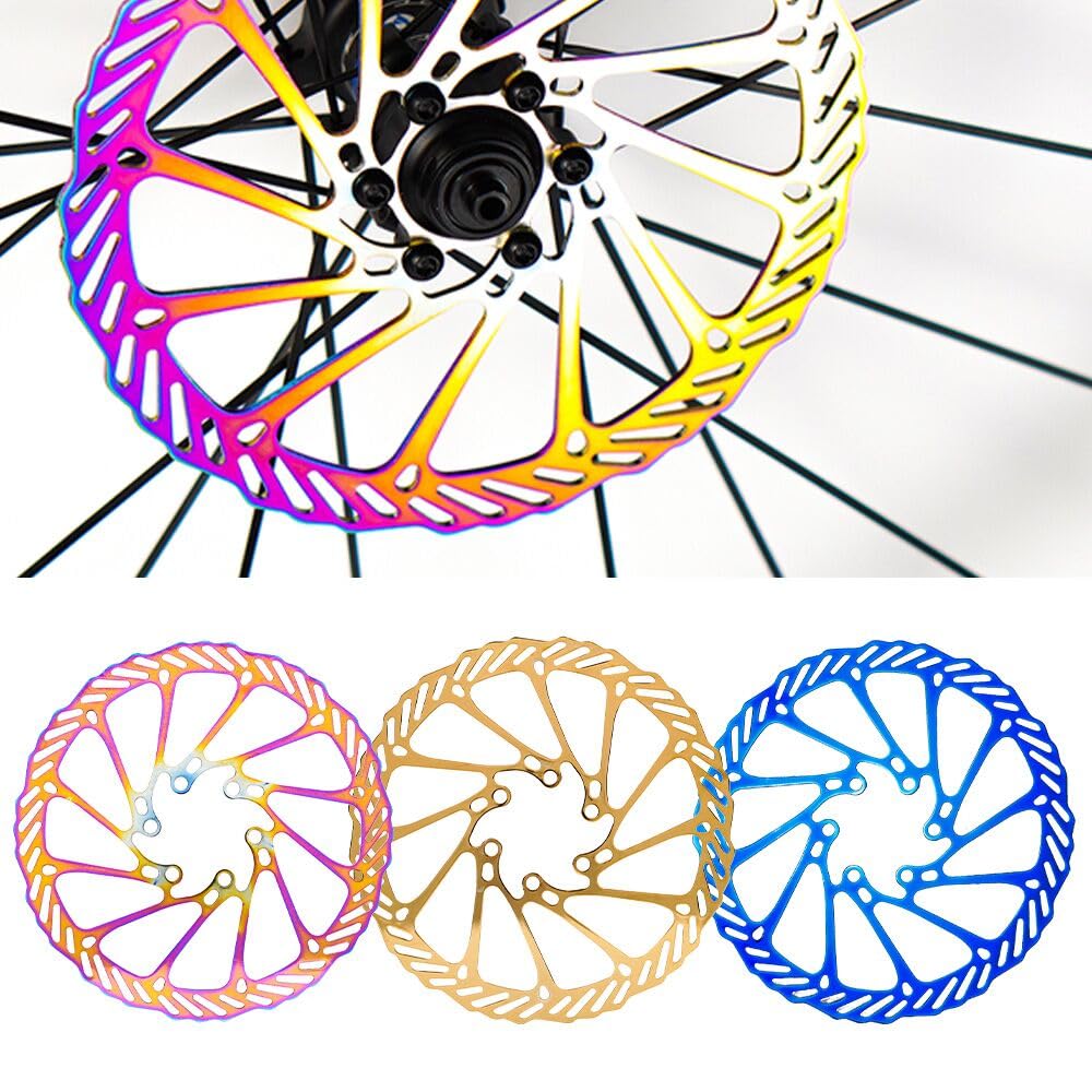 Disco freno per bicicletta, 160 mm, 180 mm, 203 mm, per mountain bike, mountain bike, Bmx, 2 dischi freno con 12 viti (blu/oro/arcobaleno).