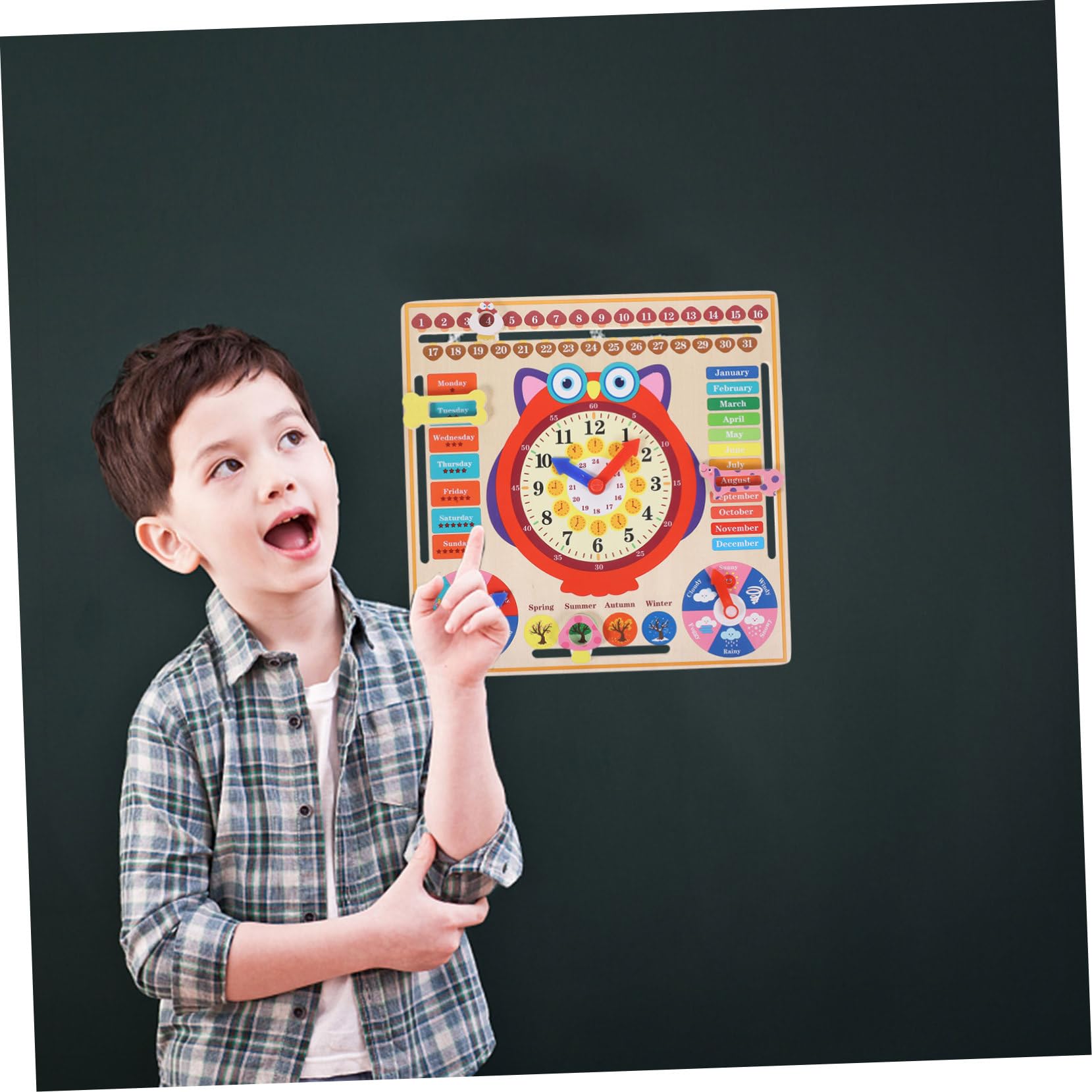 WOONEKY Reloj Didáctico de Madera Forma de Búho Juguete Educativo para Aprender la Hora y Resistente para Herramienta de Enseñanza Práctica para Desarrollo Intelectual