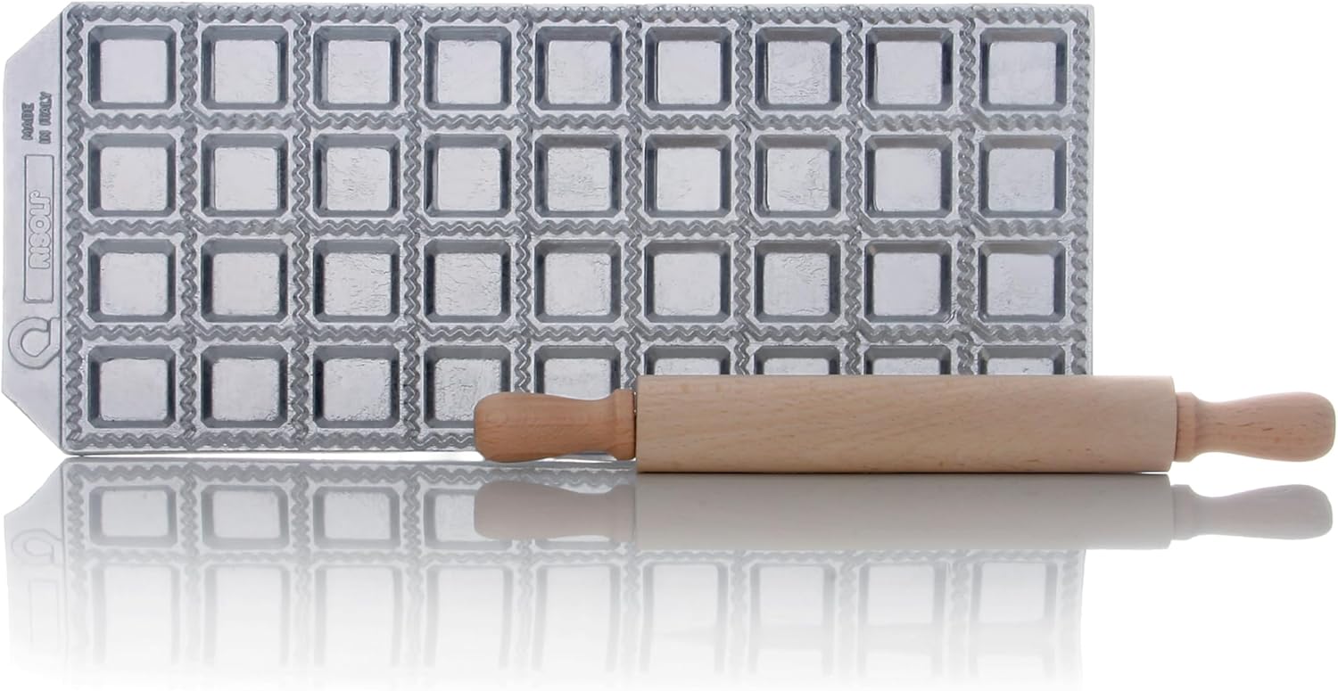 Risoli Aluminum Square Ravioli Maker with Rolling Pin, 36 Cup