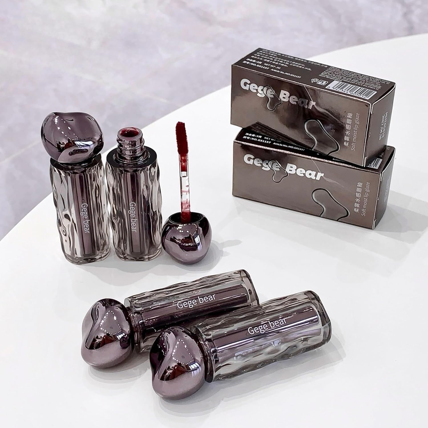 Gege Bear Watery Lip Glaze | Waterproof Liquid Lipstick | Non-Transfer Lip Moisturizer | Long-Lasting Glossy Lip Care | Gen Z Aesthetic Makeup | Sweet Orange Rose Tea Grapefruit Shades | Smooth Finish Shine With Applicator Brush | Women Beauty Essential (02# Rose Tea Jelly, 3g)-image-10