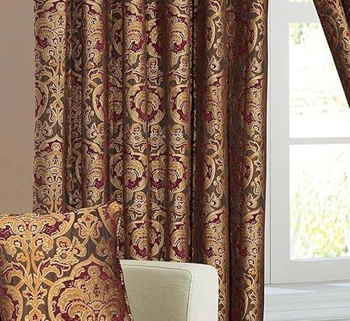 Georgia Modern Jacquard Chenille Curtains, Fully Lined with Pencil Pleat Panels for Timeless Elegance” (Burgundy, W "66 x L 54") - Image 4
