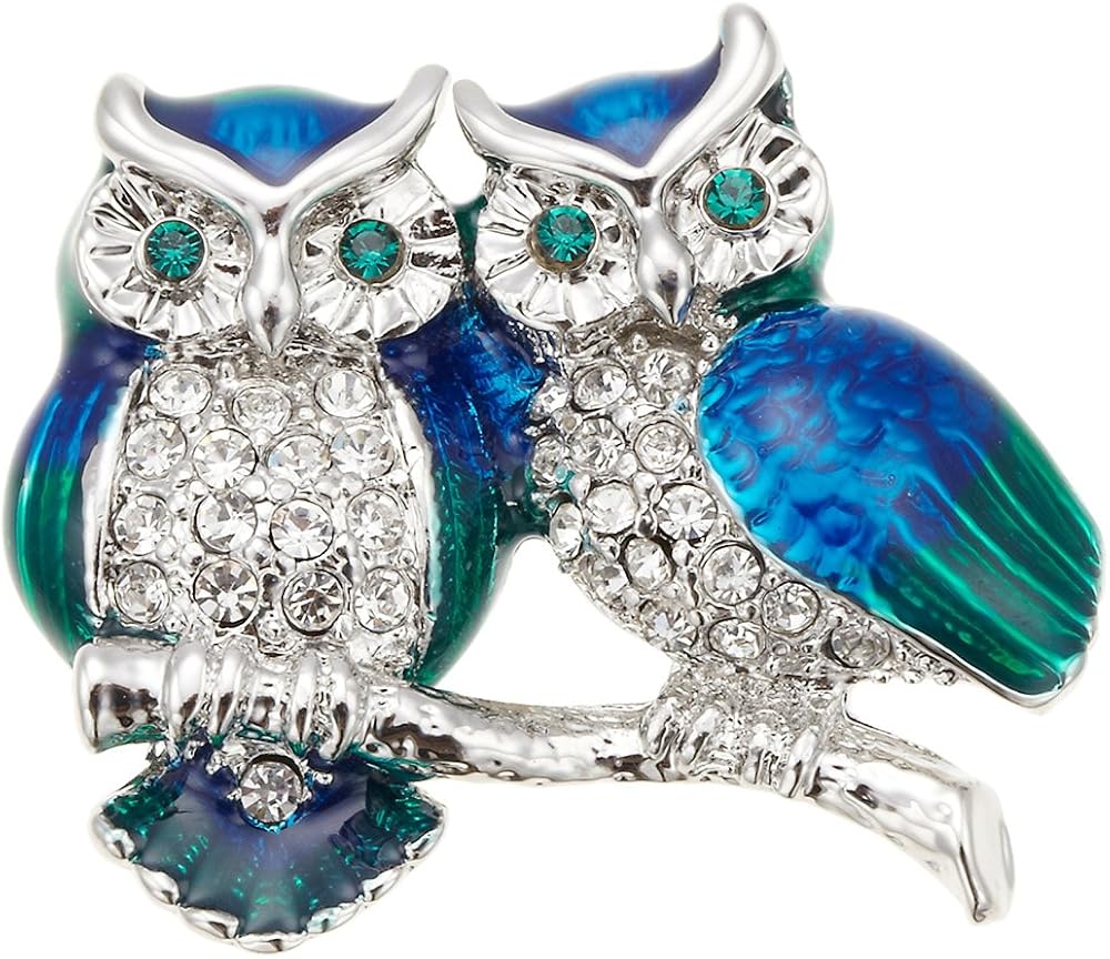 アクセサリーショップピエナ ブローチ ピンブローチ ニッケルフリー ラインストーン ふくろう オウル シルバー グリーンブルー アクセサリーショップピエナ ブローチ ピンブローチ ニッケルフリー ラインストーン ふくろう オウル シルバー グリーンブルー