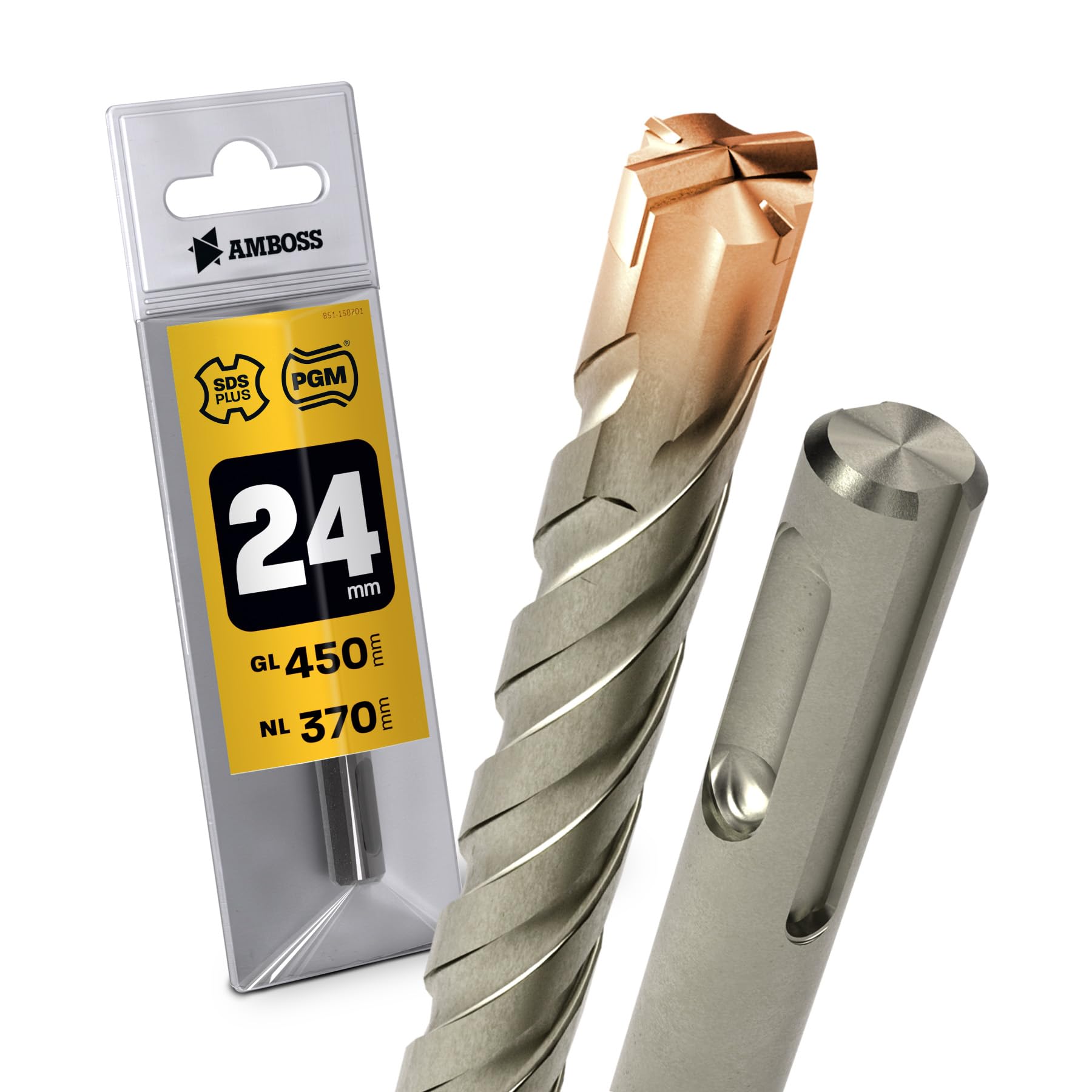 SDS Plus - Broca para martillo perforador, 4 unidades, PGM, diámetro 24,0 mm x 370 mm, herramientas AMBOSS SDS Crusher 4 - Broca HM para hormigón, carburo duro, broca profesional, 24,0 mm x 370 mm,
