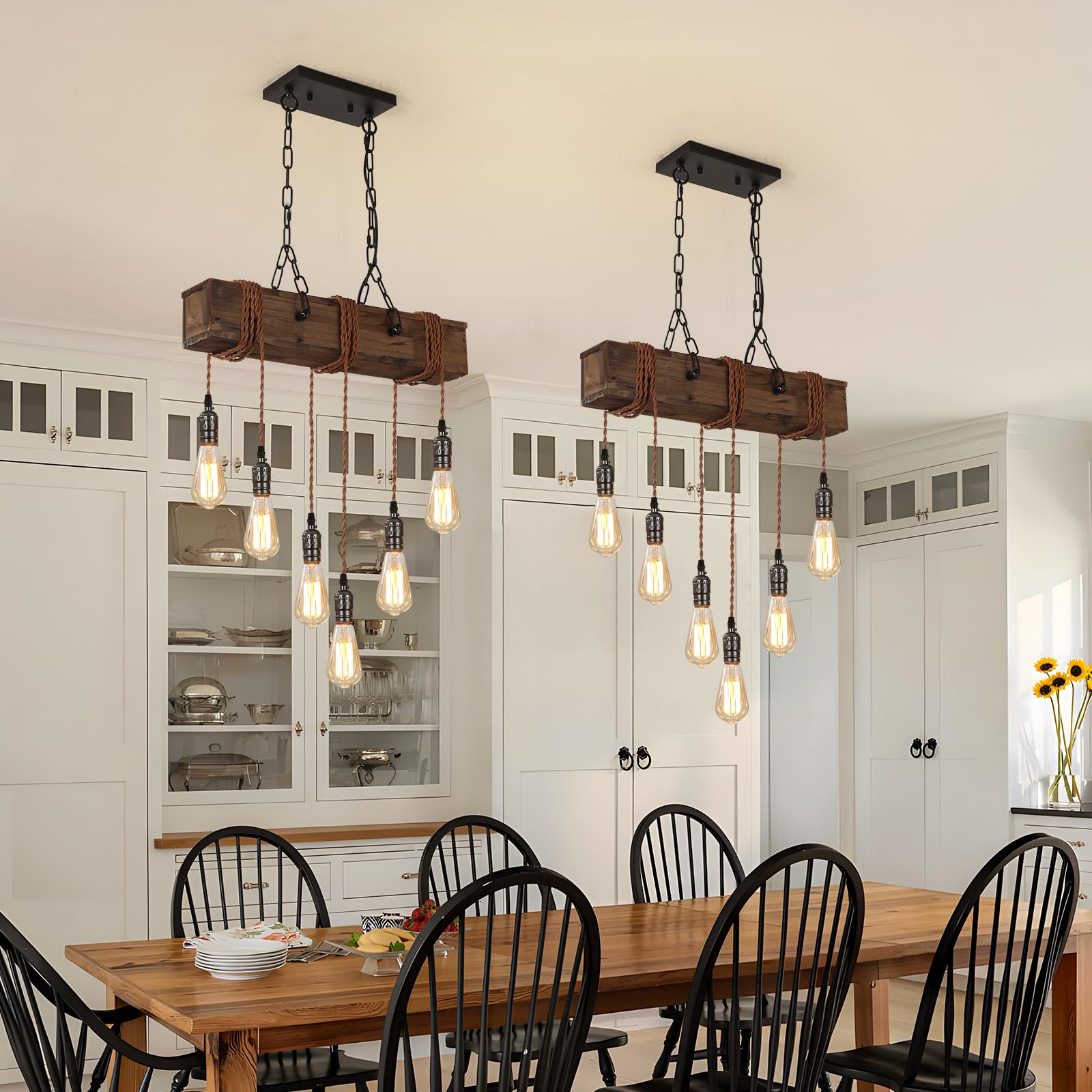 KEESFU 6Lights Dining Farmhouse Chandelier, Farmhouse Wooden Ceiling