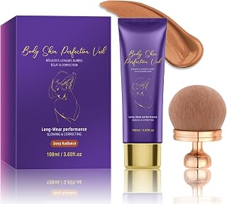Body Coverage Perfector with Brush - Waterproof Leg & Body Makeup No Transfer, Tattoo & Scar Cover Up Full Coverage, Complexion Perfector for All Skin Tones (Deep Radiance)