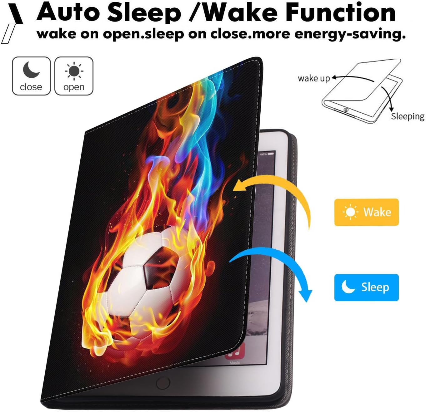 for iPad mini Case, iPad mini 1 2 3 4 5 Case and Coasters Set, PU Leather Folio Case Smart Cover with Stand & Auto Wake Sleep for iPad mini 5/4/3/2/1 - Flame Soccer image 2