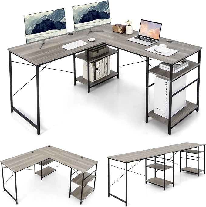 Reversible Corner Study Workstation And Writing Desk With Monitor Stand - View #2