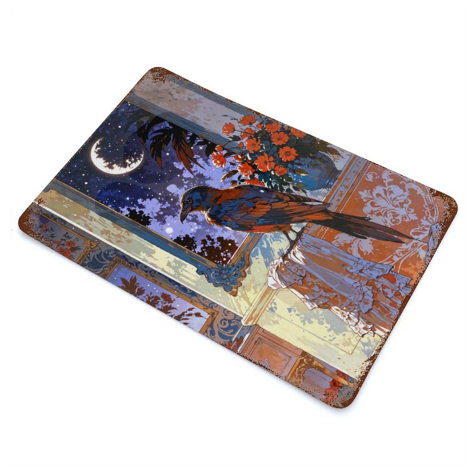 A Crow on Fabric Rust Effect Tin Sign 11.8"x7.9", Novelty Wall Decor for Garage, Pub Or Kitchen
