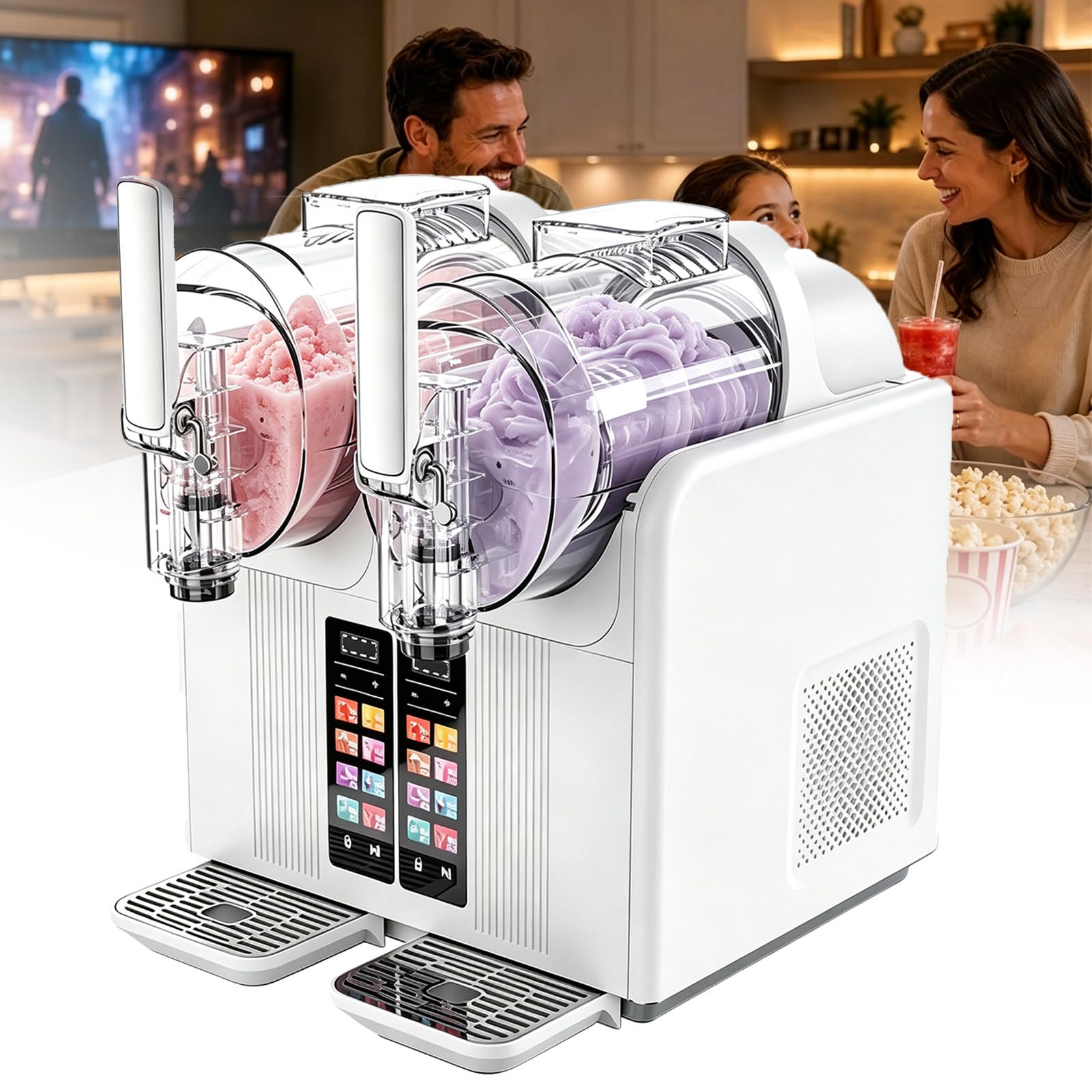 ZyKnaurral 2-in-1 Commercial Slush Machine & Soft Serve Ice Cream Maker, 7 Modes for Smoothies, Milkshakes, Cocktails, Margaritas, and Ice Cream, Double-Tank, Self-Cleaning,Perfect for Home Use White
