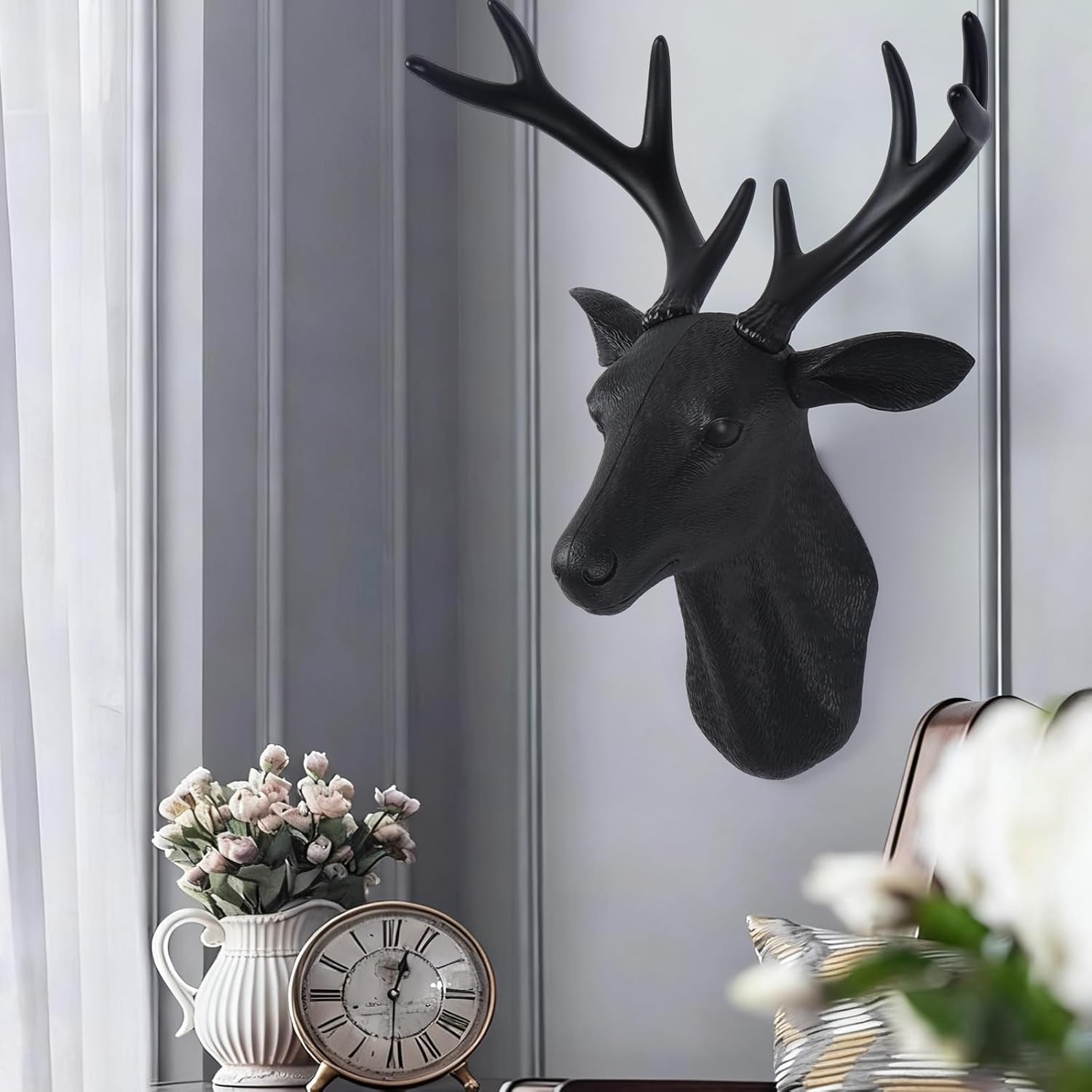 WhimWove Large Faux Deer Head Wall Decor,DIY deer head wall sculptures decor Unfinished Resin Wall Sculpturefor Farmhouse, Living Room, Bedroom Office Decor