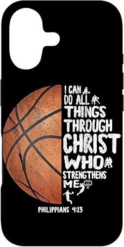 Funda de baloncesto para iPhone 17 con texto en inglés "I can do All Things Through Christ Philippians"