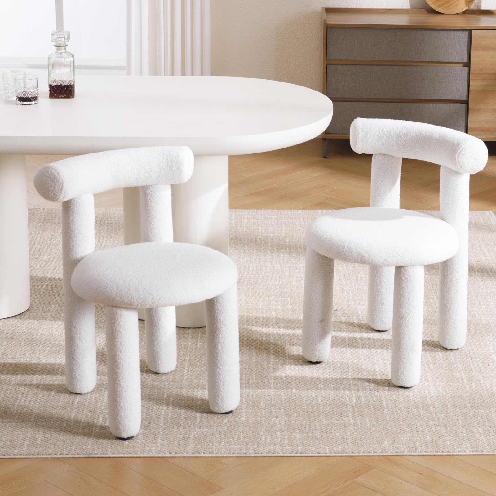 chairus Kitchen Dining Chairs Set of 2 Faux Fur Armless Side Chairs Upholstered Accent Chairs for Dining Room (White)