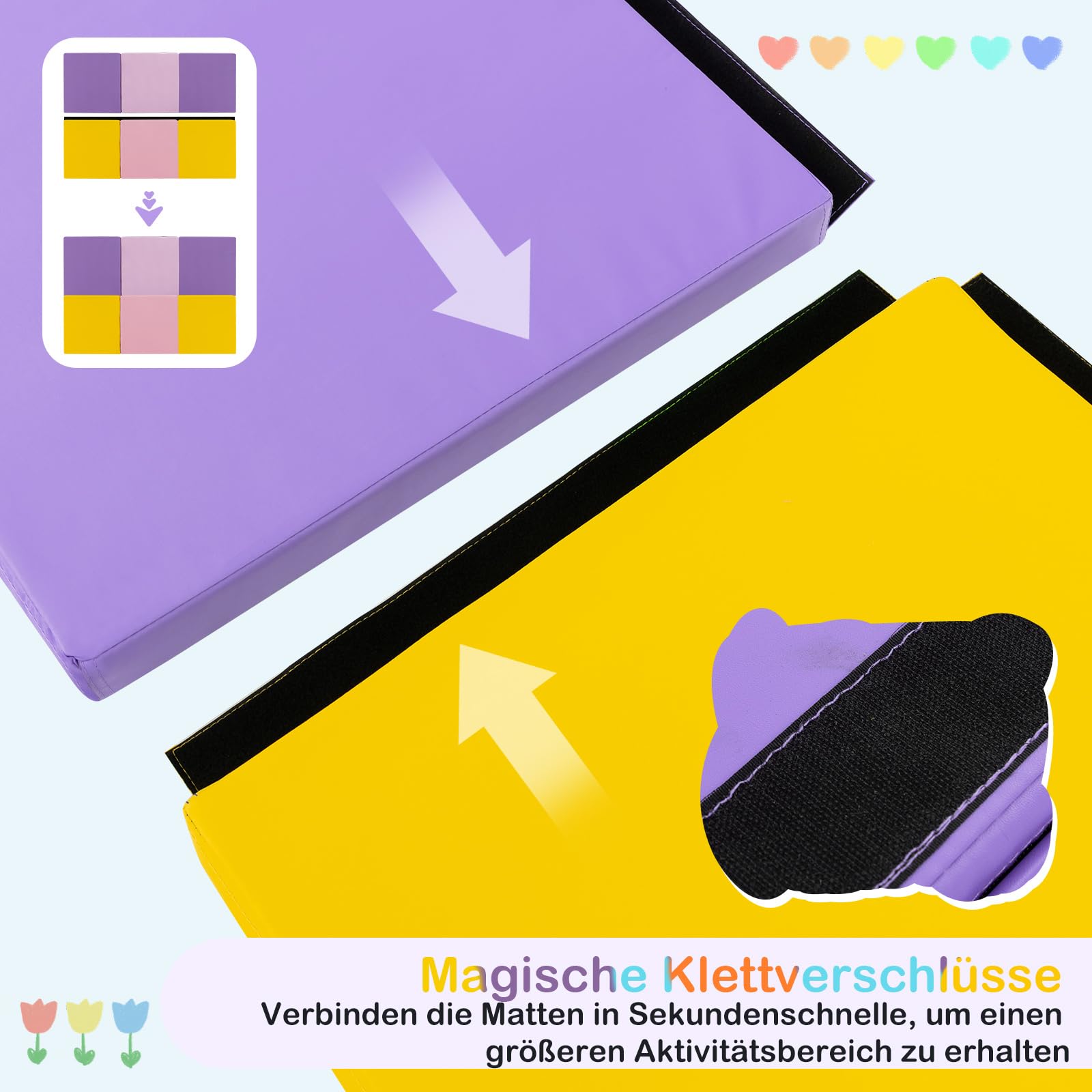 GOPLUS Weichbodenmatte, 180 x 60 x 5 cm Yogamatte rutschfest mit Klettverschlüssen & Tragegriffen, Gymnastikmatte klappbar aus PU-Leder, Turnmatte zum Trainieren von Gymnastik & Yoga
