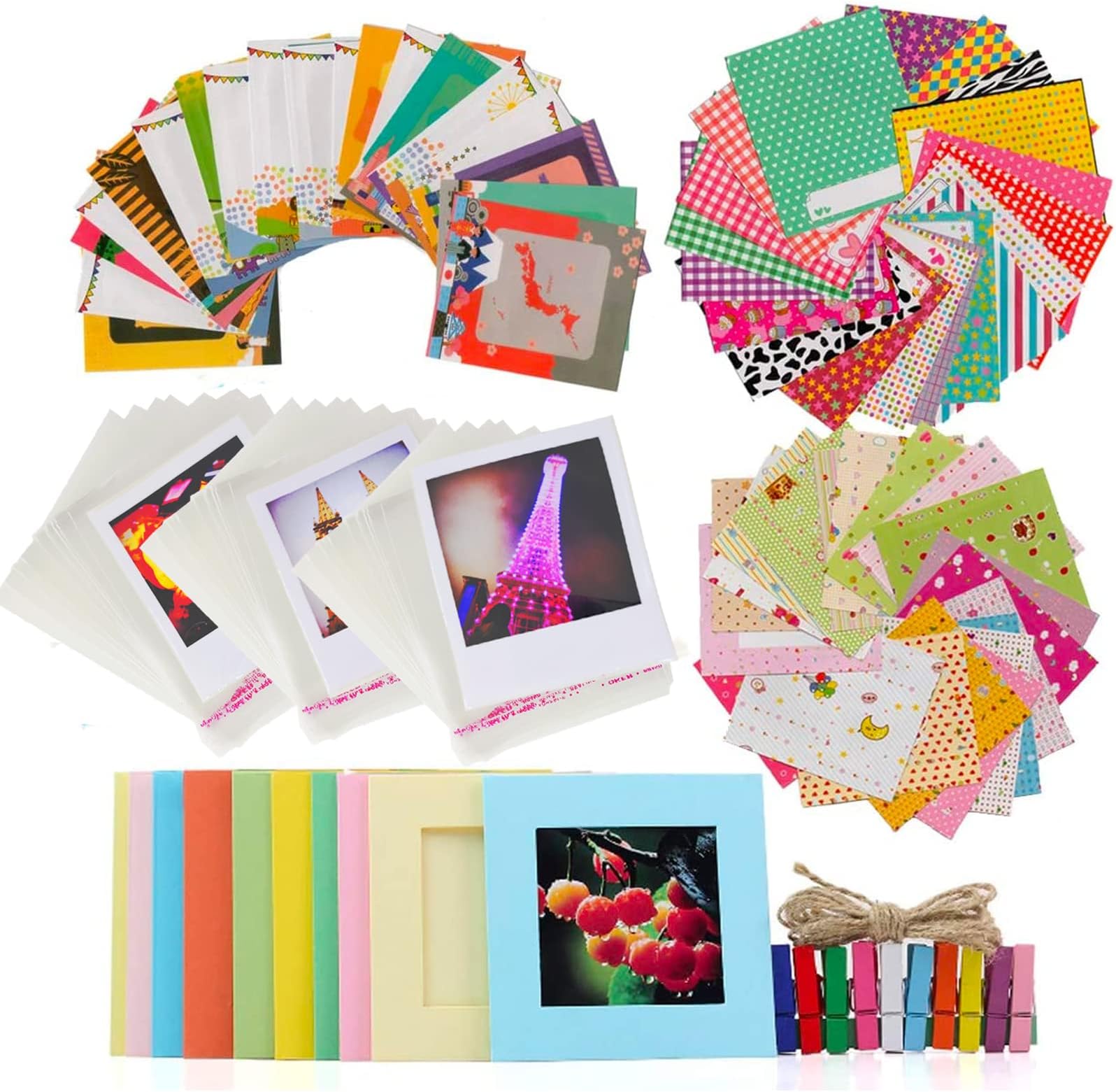 Ngaantyun 8 in 1 Bundle Kit Accessories for Fujifilm Instax Square SQ40/SQ1/SQ6/SQ10 Camera Share SP-3 Printer Films- Pack of Sticker Boarder, Pouch Bags, Wall Hanging Frame, Wooden Clips