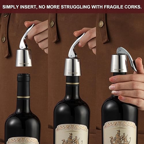 Miniatura 5 de Tapones de vino para botellas de vino, paquete de 2, corchos de vino de acero inoxidable con tapón de silicona, a prueba de fugas, reutilizable para