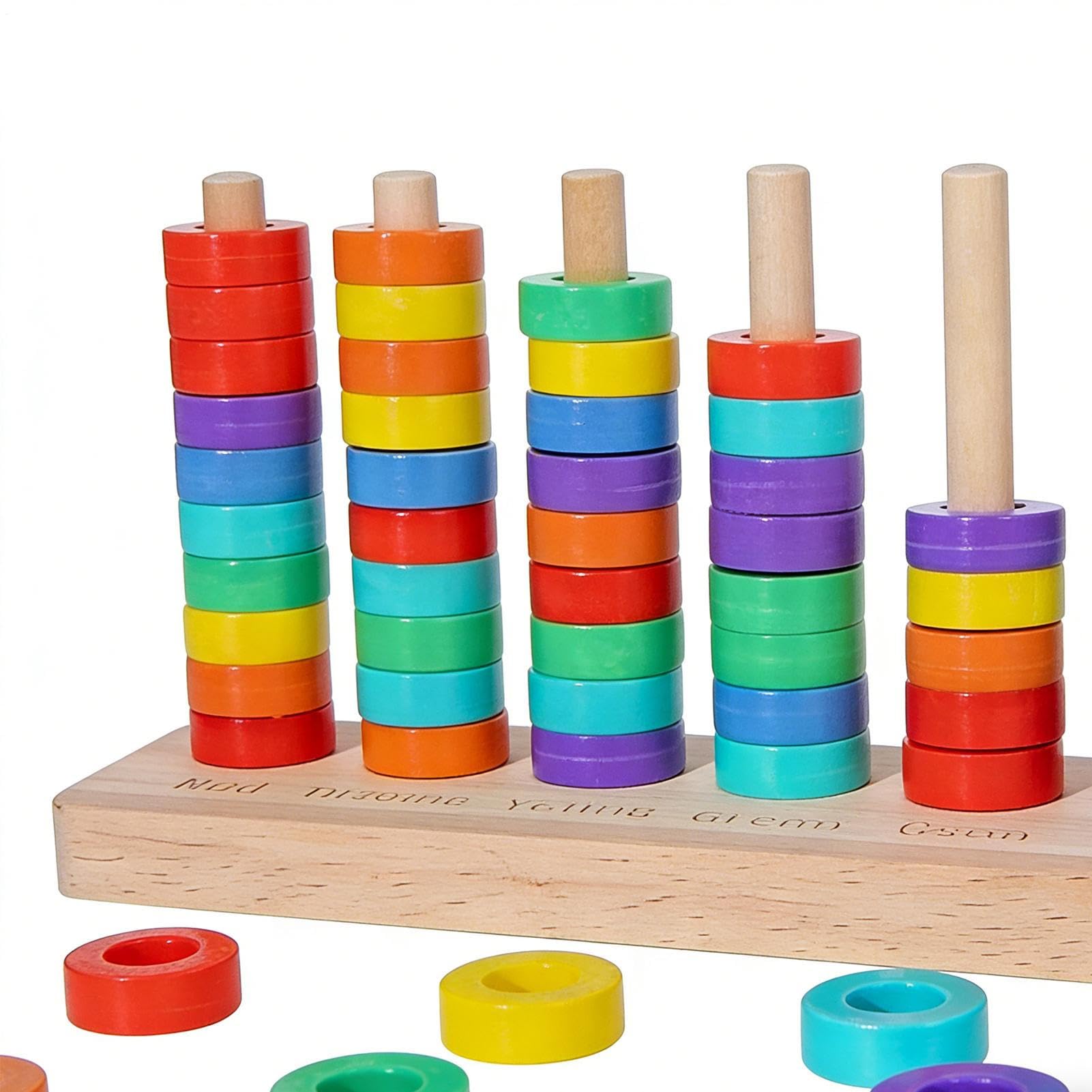 Genérico Anillos apilables de íris, Agarre ergonómico de Madera, Base de Almacenamiento integrada, Entrenamiento de Equilibrio, clasificador de Formas, Juguetes educativos para niños — view 7
