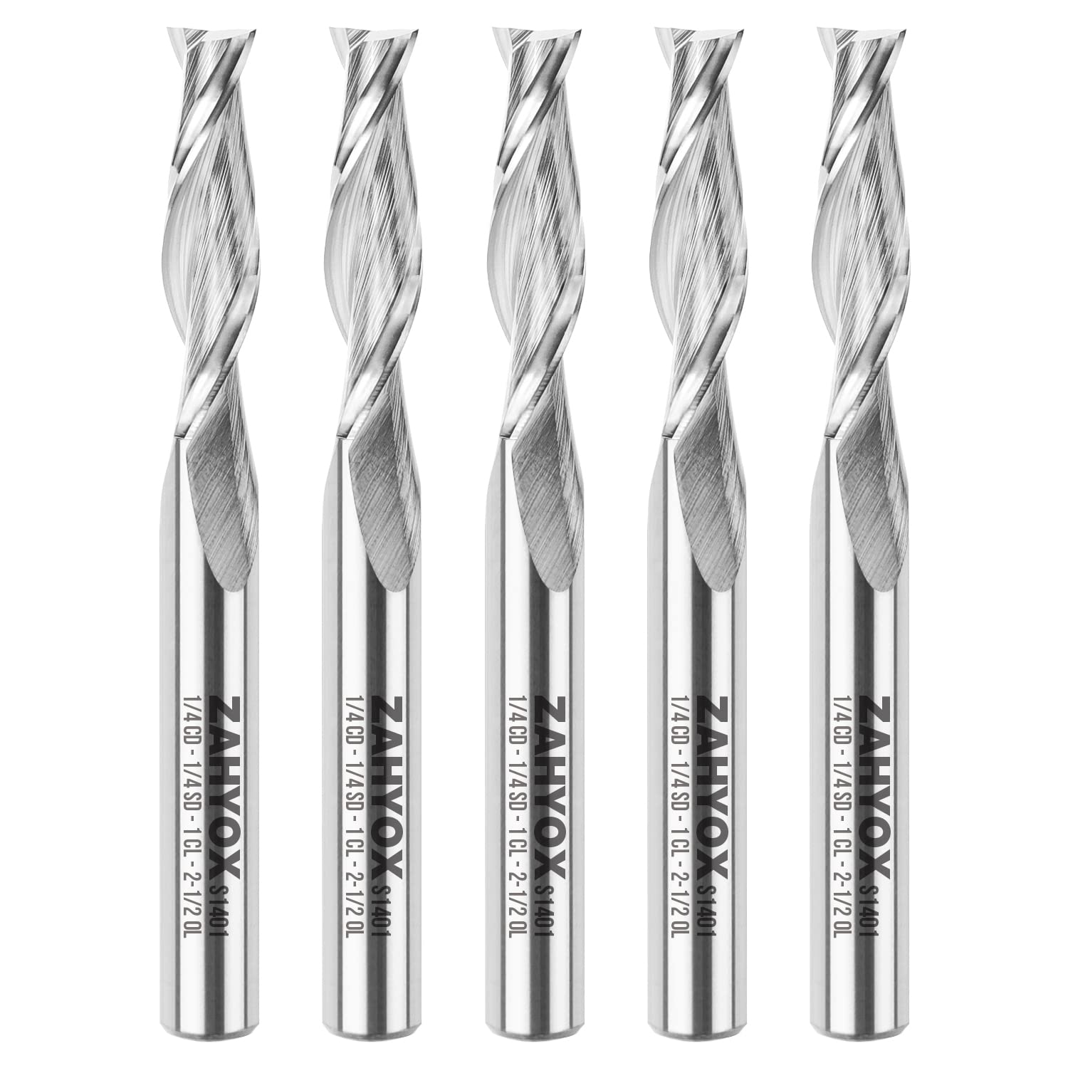 1/4 Inch Shank Upcut Spiral Router Bit, Solid Carbide Straight CNC End Mill for Wood, 1/4 Dia x 1 CL x 2-1/2 OVL, 5 Pack