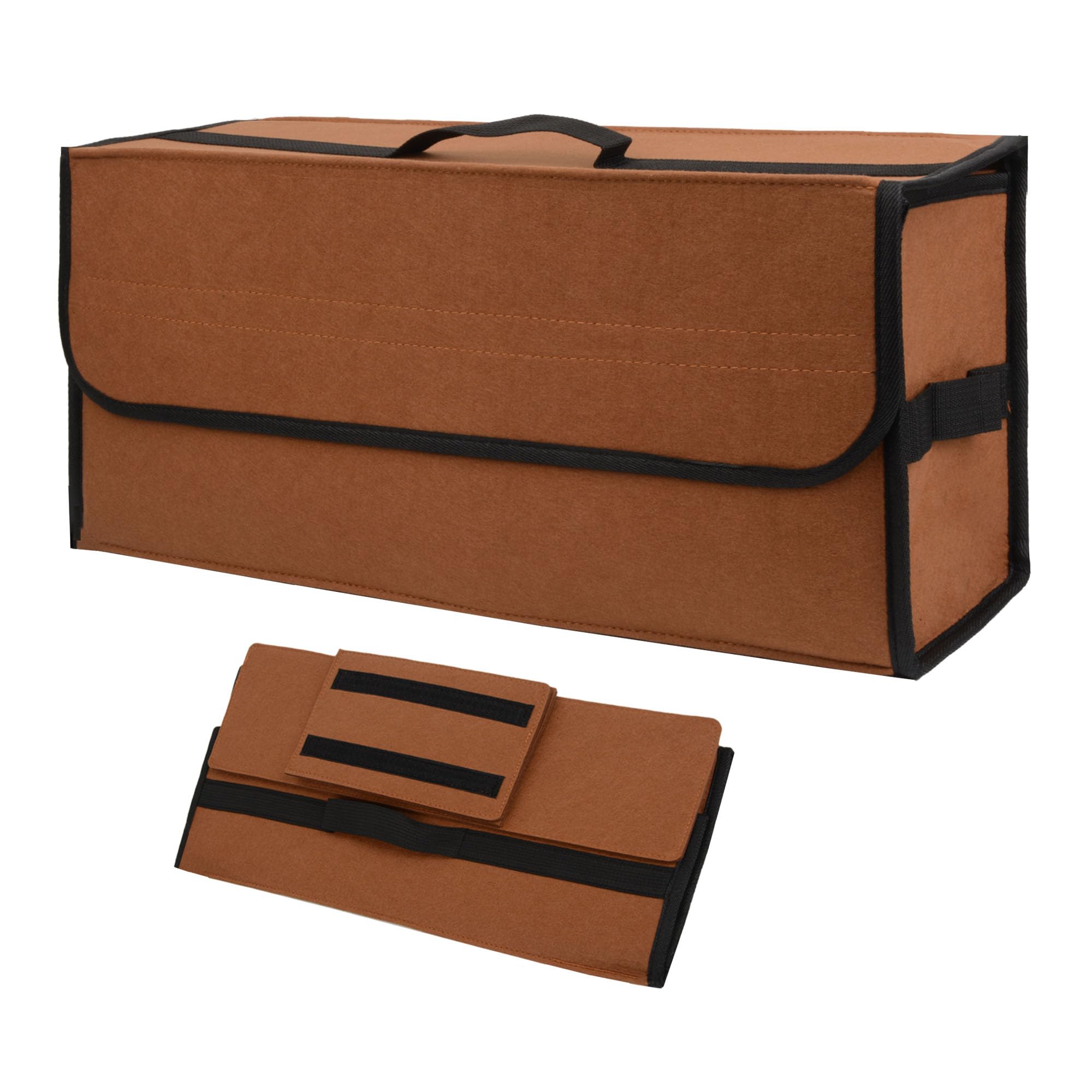 MYHUNJA Boot Organiser, Car Boot Bag Made of Felt with Insert Plate, Strap and Elastic Band, Foldable Car Organiser Toolbag for Tools and Accessories (50 x 15 x 24 cm Brown)