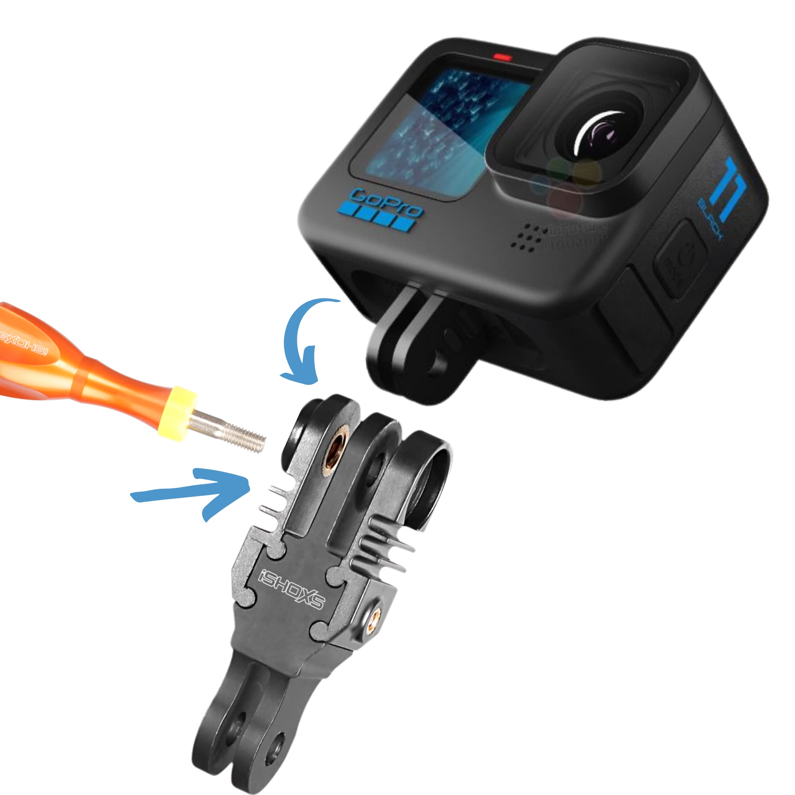 Adaptateur ISHOXS Ionic ProFork Pour GoPro Hero 9-13 Et Insta360 - Double Fourche Pour 2 Caméras - Accessoire Fixation