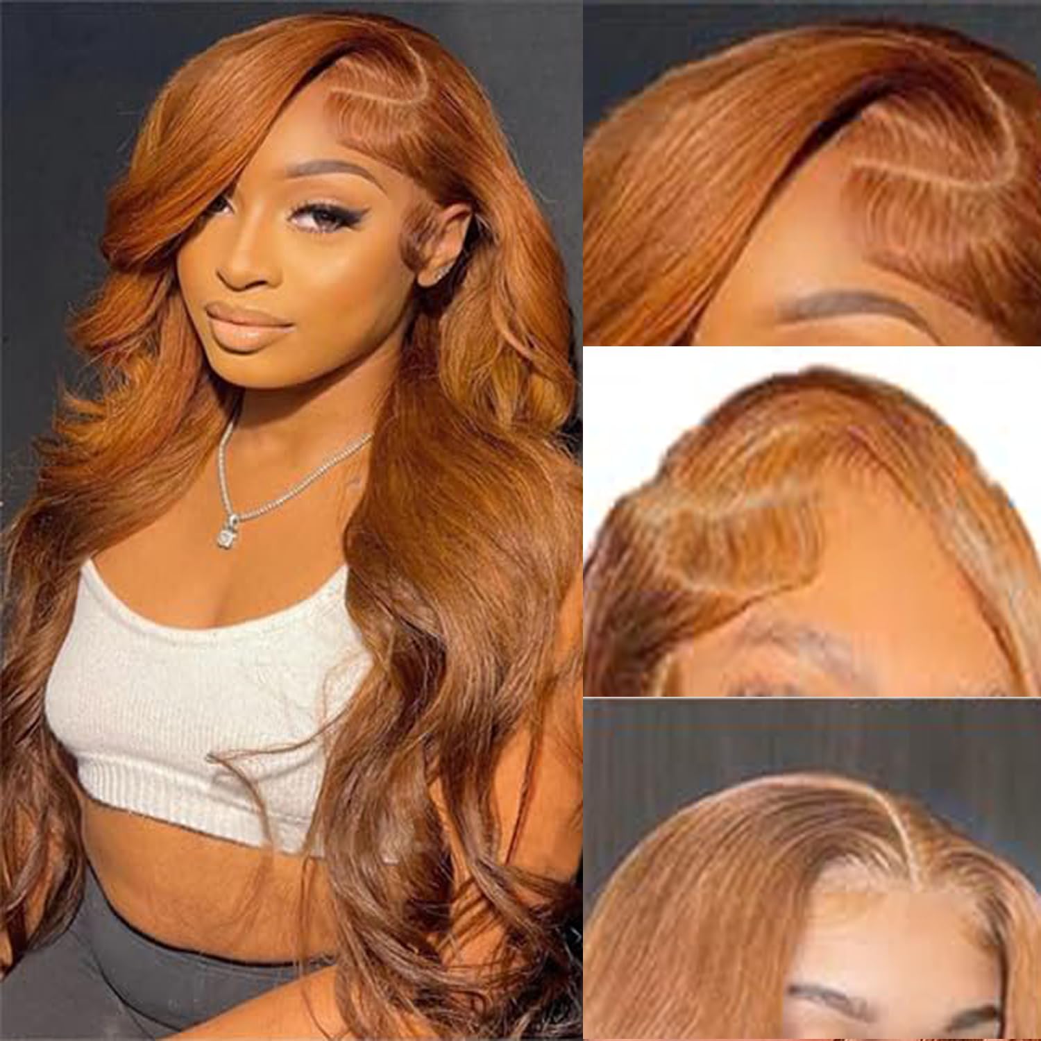 Body Wave 30# Brown HD Lace Front Wigs 4x4 Inch Brazilian Virgin Human Hair Pre Plucked 180% Density Glueless Wear For Women （22 Inch）