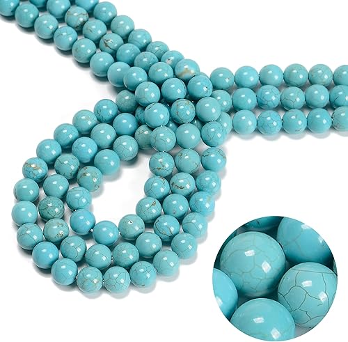 122 cuentas de piedra natural azul turquesa de 0.236 pulgadas (2 hebras/juego), piedras preciosas redondas auténticas sueltas para hacer pulseras y