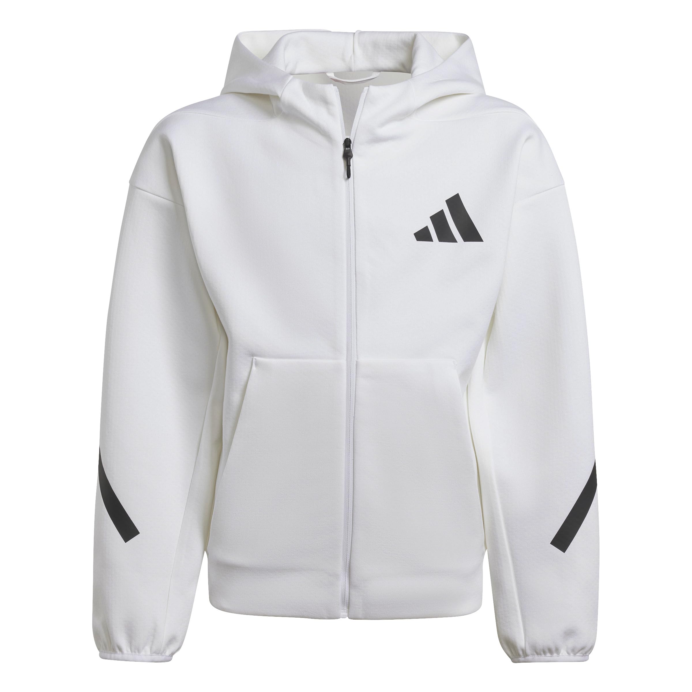 adidas Z.n.e. Felpa con cappuccio e zip intera, per bambini, bianco/nero, L, bianco/nero, L