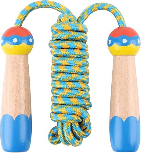 Miniatura 10 de Cuerda de Saltar para Niños, Lorvain Cuerda de Saltar Ajustable, Cuerdas de Saltar para Niños con Mango de Madera para Niñas y Niños, Cuerdas de
