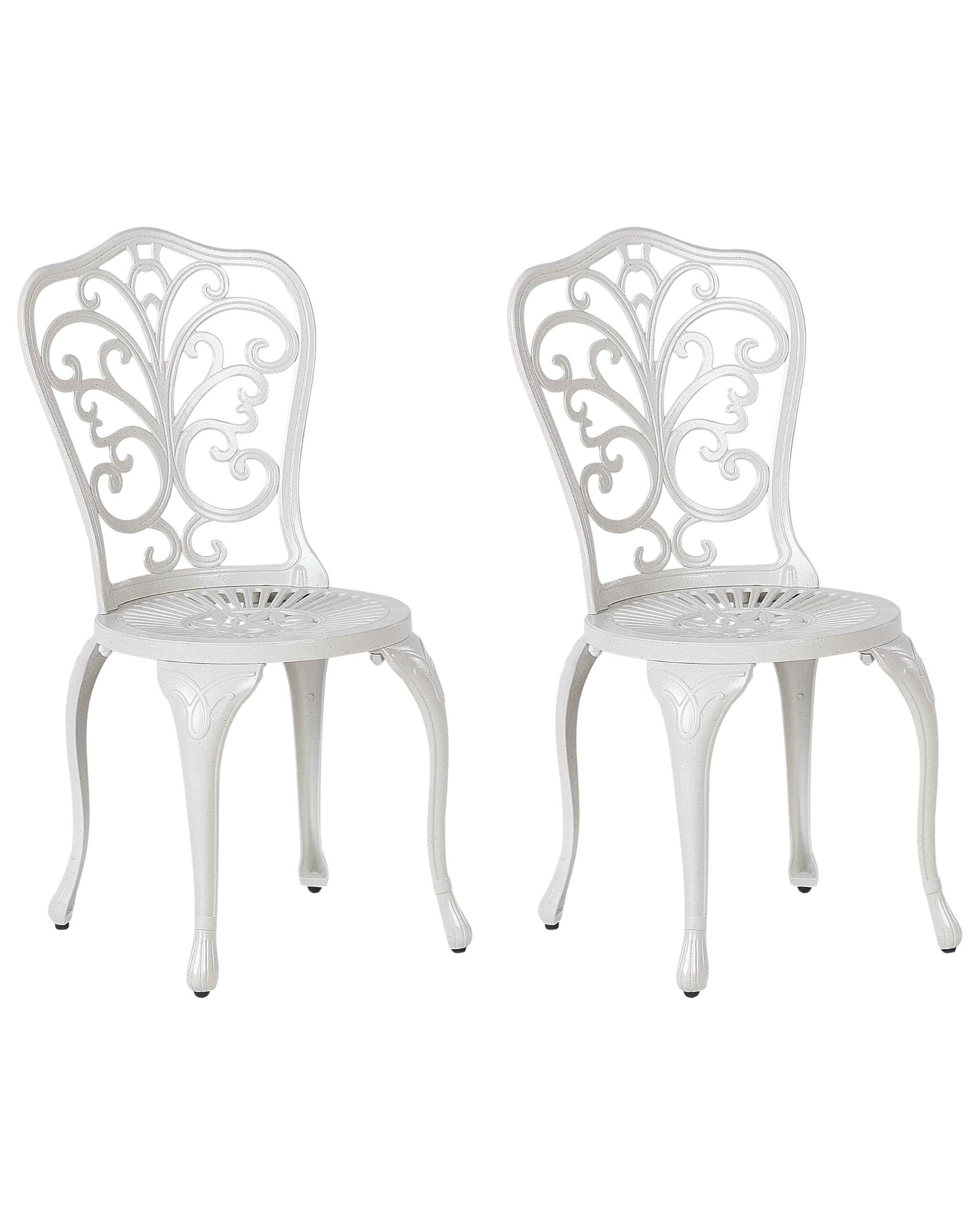 Beliani Lot de 2 Chaises de Jardin Vintage Aluminium Salle à Manger Meubles d'Extérieur Blanc Cassé Triora