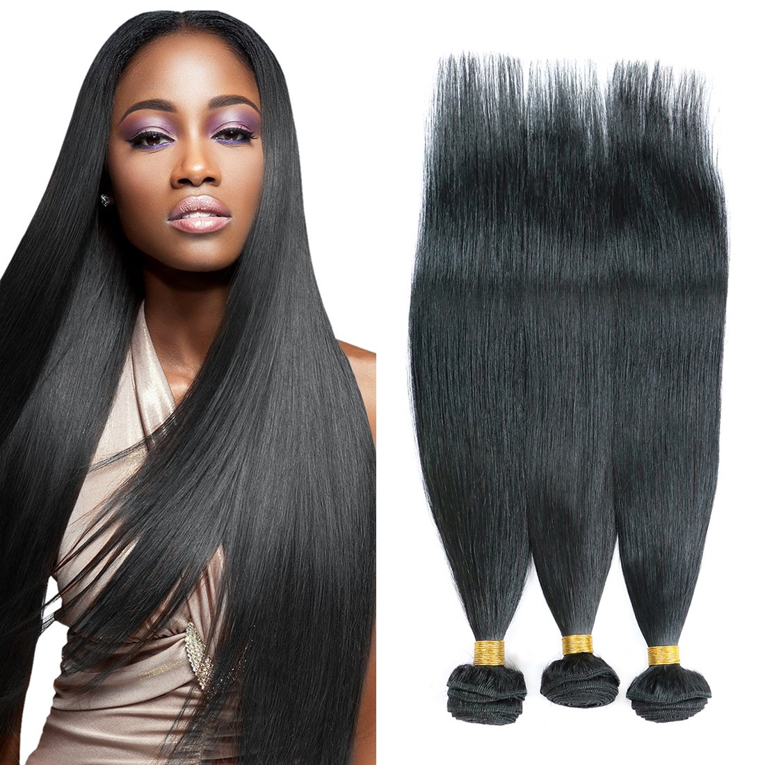 Amazon.com : MAOYUAN 7A+ Hair #1 Jet black 100% Virgin Brazilian Straight  Human Hair Weave Extension Mixed Length 3bundles (18inch 18inch 18inch) :  Beauty & Personal Care