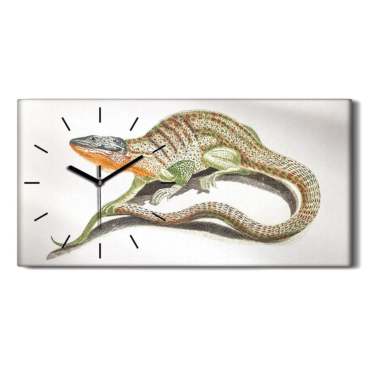 Horloge sur Toile 60x30 Image Art Moderne Lézard Silencieuse Décoration Murale Chambre