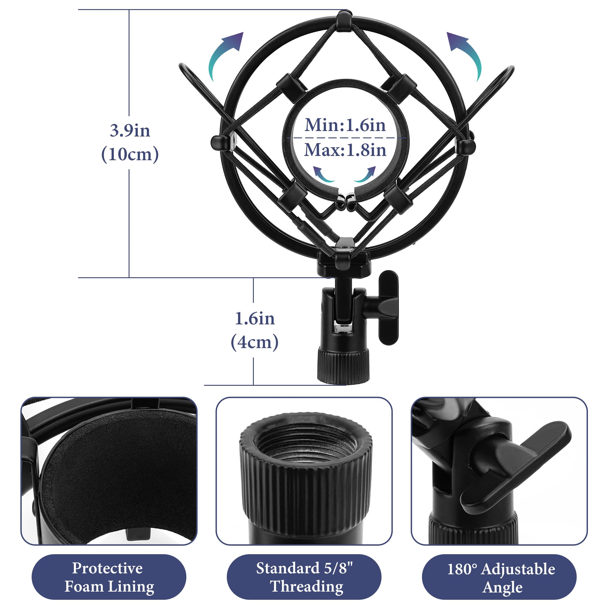Geekria for Creators - Soporte telescópico para micrófono de mesa, soporte ajustable para micrófono de escritorio con base pesada, soporte de choque, clip de micrófono, compatible con ATH AT2020